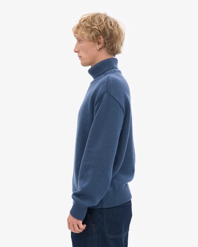Rollkragenpullover aus Merinowolle – Petrolblau