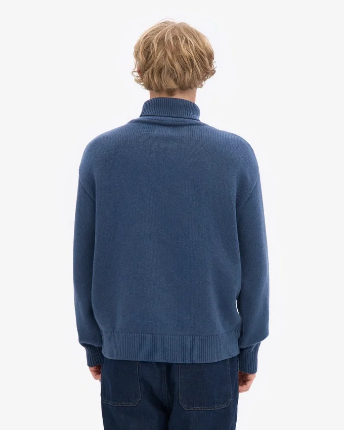 Rollkragenpullover aus Merinowolle – Petrolblau