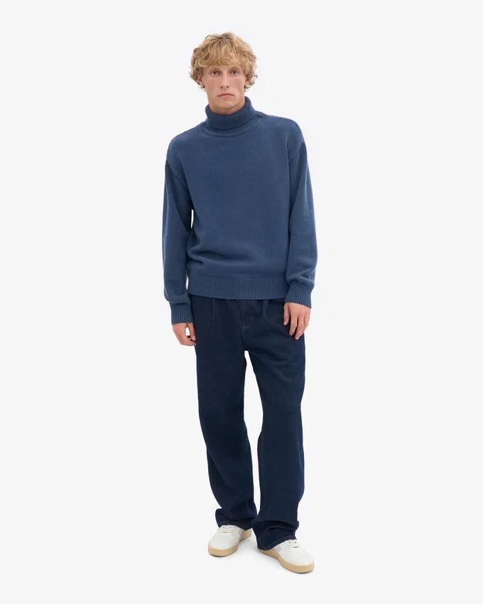 Rollkragenpullover aus Merinowolle – Petrolblau