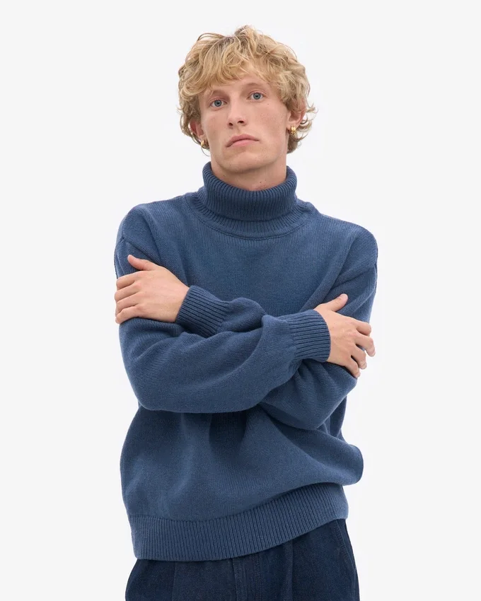 Rollkragenpullover aus Merinowolle – Petrolblau