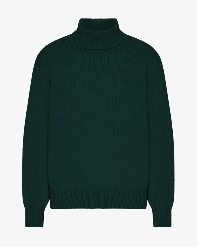 Rollkragenpullover aus Merinowolle – Smaragdgrün