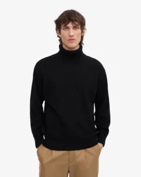 Rollkragenpullover aus Merinowolle – Tiefschwarz
