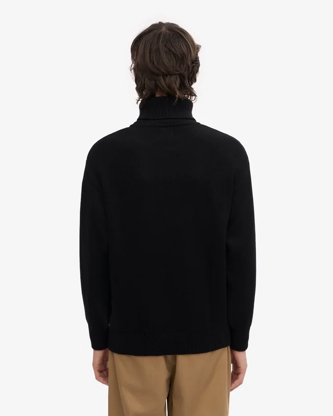 Rollkragenpullover aus Merinowolle – Tiefschwarz