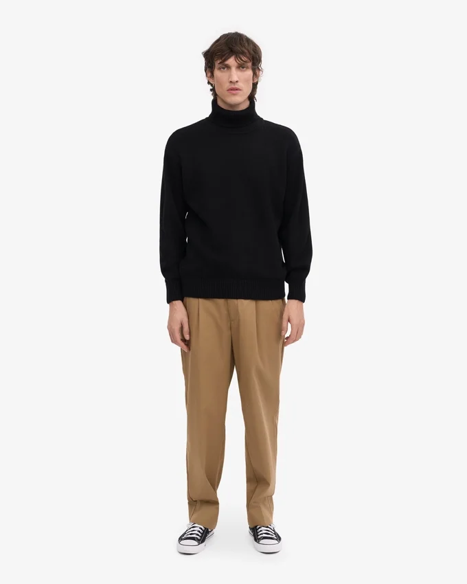 Rollkragenpullover aus Merinowolle – Tiefschwarz