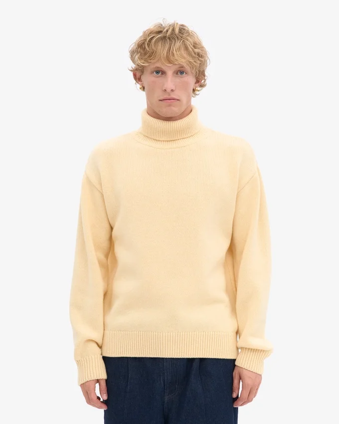 Rollkragenpullover aus Merinowolle – Zartgelb