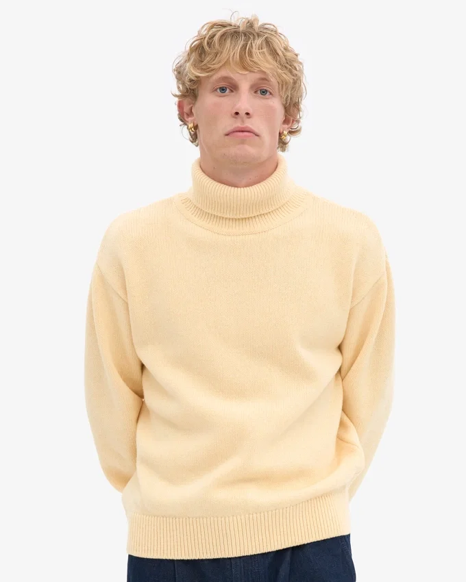 Rollkragenpullover aus Merinowolle – Zartgelb