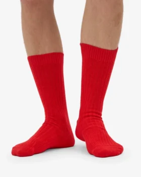 Socken aus Merinowollmischung – Rot-Mandarine
