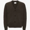 Strickjacke aus Merinowolle mit V-Ausschnitt – Kaffeebraun