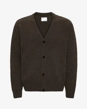 Strickjacke aus Merinowolle mit V-Ausschnitt – Kaffeebraun