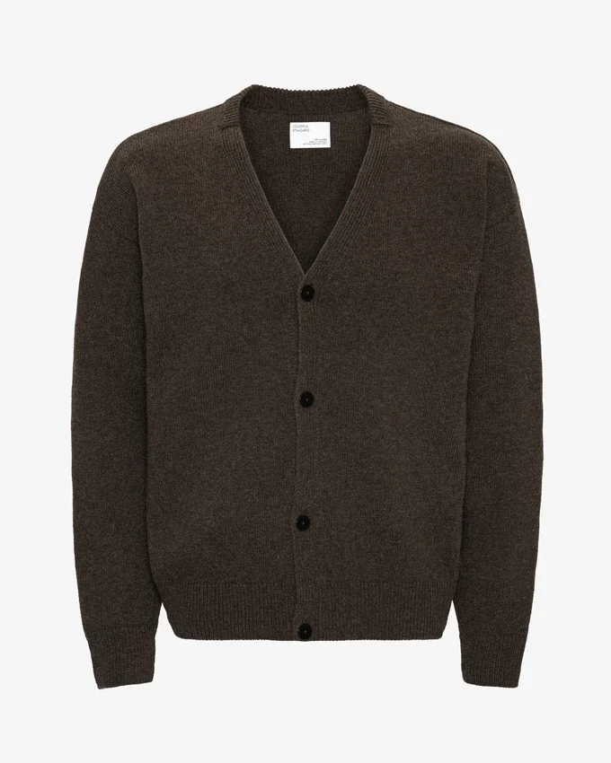 Strickjacke aus Merinowolle mit V-Ausschnitt – Kaffeebraun