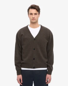 Strickjacke aus Merinowolle mit V-Ausschnitt – Kaffeebraun