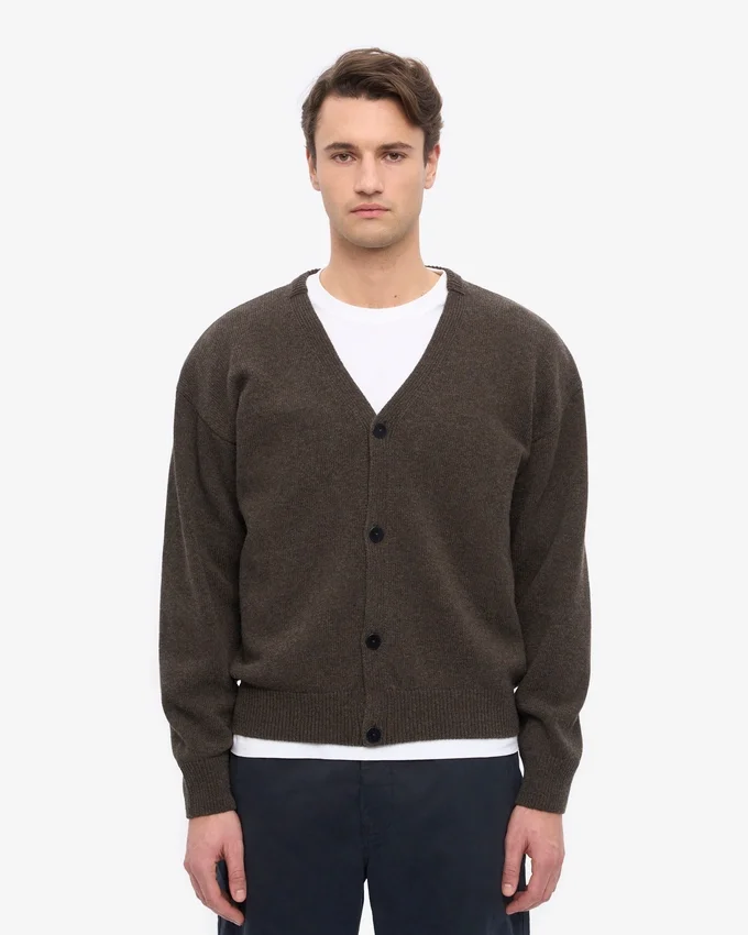 Strickjacke aus Merinowolle mit V-Ausschnitt – Kaffeebraun
