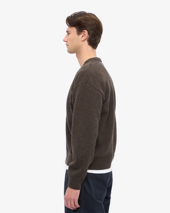 Strickjacke aus Merinowolle mit V-Ausschnitt – Kaffeebraun