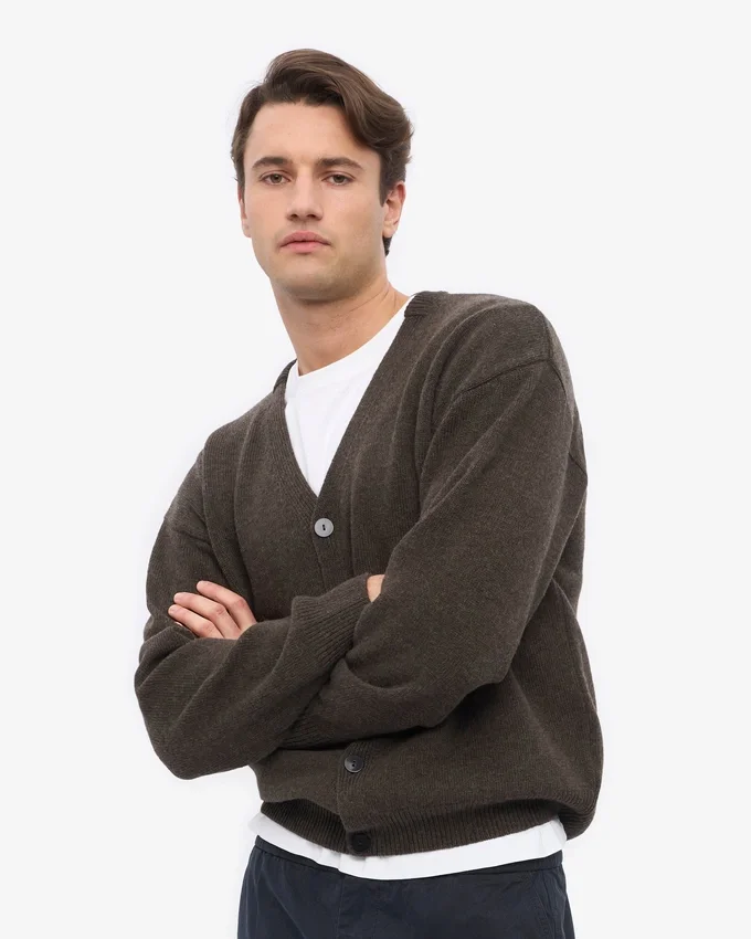 Strickjacke aus Merinowolle mit V-Ausschnitt – Kaffeebraun