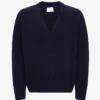 Strickjacke aus Merinowolle mit V-Ausschnitt – Marineblau