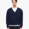Strickjacke aus Merinowolle mit V-Ausschnitt – Marineblau
