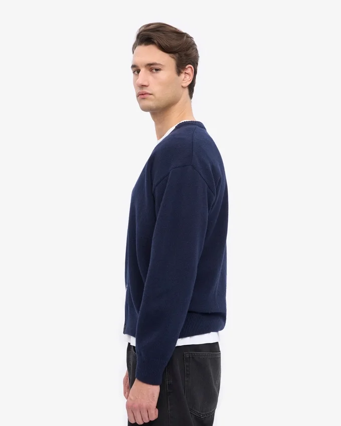 Strickjacke aus Merinowolle mit V-Ausschnitt – Marineblau