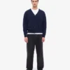 Strickjacke aus Merinowolle mit V-Ausschnitt – Marineblau