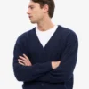 Strickjacke aus Merinowolle mit V-Ausschnitt – Marineblau