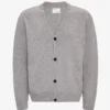 Strickjacke aus Merinowolle mit V-Ausschnitt – meliertes Grau