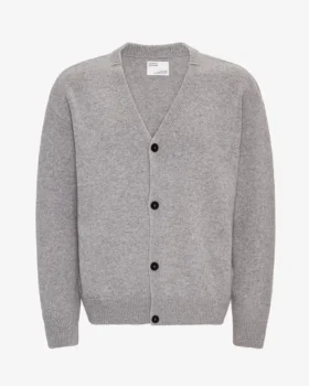 Strickjacke aus Merinowolle mit V-Ausschnitt – meliertes Grau