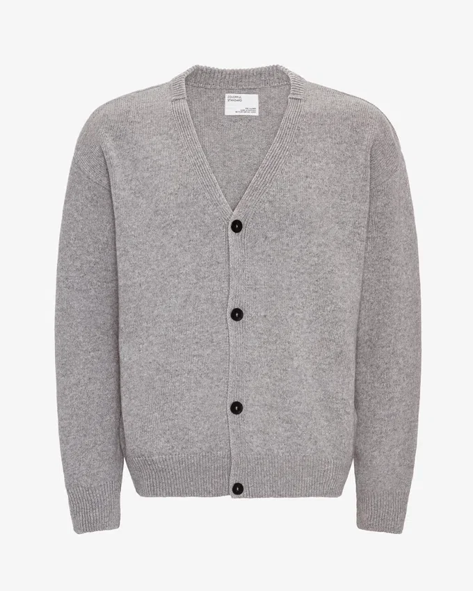 Strickjacke aus Merinowolle mit V-Ausschnitt – meliertes Grau