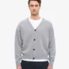 Strickjacke aus Merinowolle mit V-Ausschnitt – meliertes Grau