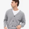 Strickjacke aus Merinowolle mit V-Ausschnitt – meliertes Grau