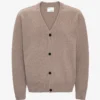 Strickjacke mit V-Ausschnitt aus Merinowolle – Warm Taupe
