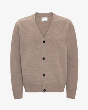 Strickjacke mit V-Ausschnitt aus Merinowolle – Warm Taupe