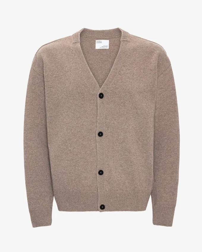 Strickjacke mit V-Ausschnitt aus Merinowolle – Warm Taupe