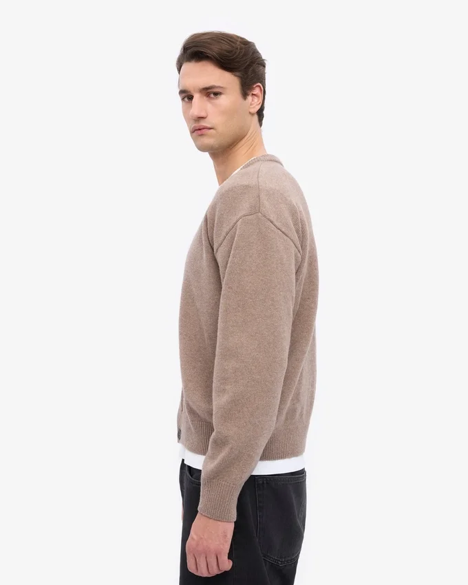 Strickjacke mit V-Ausschnitt aus Merinowolle – Warm Taupe